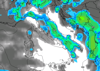 La possibile situazione secondo GFS per le ore 17:00 di Lunedì 2 Maggio. Piogge e rovesci su tutta l'area marsicana. Non freddo.