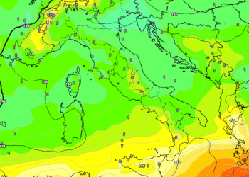 La situazione ad 850 hpa prevista per Lunedì alle ore 14:00. Giornata con cielo variabile e temperature in ripresa sul territorio marsicano