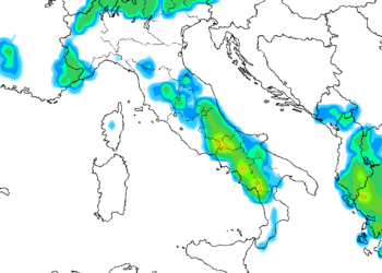 La possibile situazione prevista da GFS per Mercoledì sera. Al momento appaiono possibili dei temporali tra moderati e forti