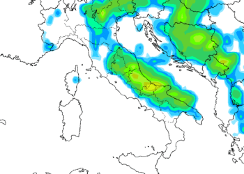 Una linea di tendenza prevista da GFS per la sera di Giovedì 7. Rovesci anche temporaleschi su tutta la regione, moderati sulla Marsica