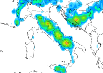 Le precipitazioni possibili nella serata di Lunedì 8 Agosto secondo GFS