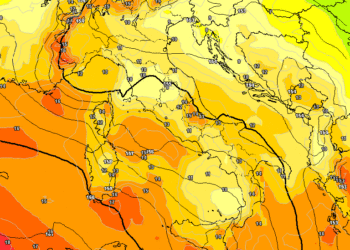 La situazione ad 850 hpa prevista da GFS per Domenica 2 Ottobre. Bel tempo e temperature in aumento nei valori massimi su tutto il territorio marsicano