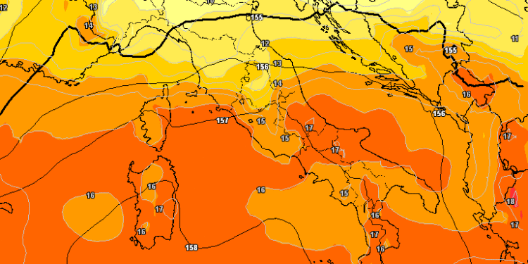 Ad 850 hpa, GFS vede questa situazione. Giornata mite, ma con il cielo irregolamente nuvoloso