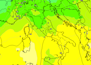 La possibile situazione ad 850 hpa nelle ore del primo pomeriggio di Martedì 4. Saranno possibili dei banchi di nebbia nel fucino, ma tuttavia il tempo sarà stabile e soleggiato altrove