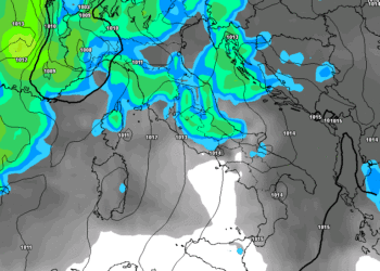 La possibile situazione delle precipitazioni nella serata di Giovedì 23.