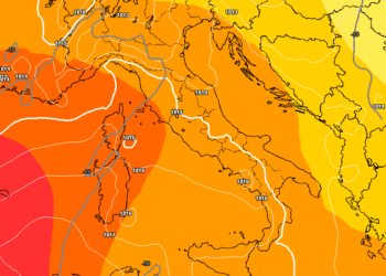 La situazione secondo GFS a 500 hpa prevista per le ore 13:00 di Mercoledì 22. Anticiclone in rinforzo.