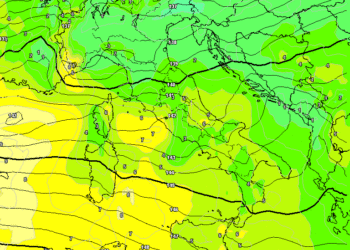 La situazione ad 850 hpa prevista da GFS per le ore 13:00 di Mercoledì 8. Clima mite, con cielo tra poco nuvoloso e variabile