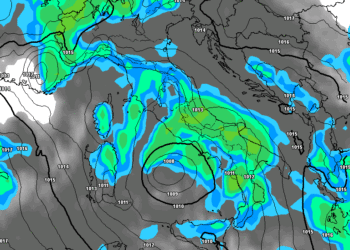 Ecco la possibile situazione al riguardo dei fenomeni previsti da GFS per le ore 14:00 di Lunedì 1 Maggio. Fenomeni diffusi.