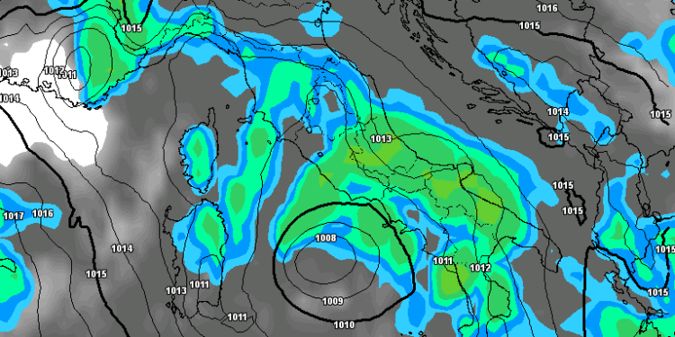 Ecco la possibile situazione al riguardo dei fenomeni previsti da GFS per le ore 14:00 di Lunedì 1 Maggio. Fenomeni diffusi.