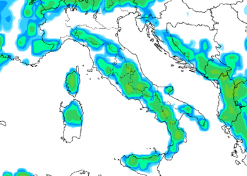 In figura la situazione delle precipitazioni previste nel pomeriggio di Martedì 23.