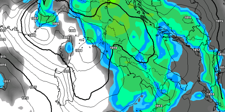 In figura la situazione delle precipitazioni secondo il modello americano, GFS prevista per Mercoledì 10 Maggio. Sull'Abruzzo tempo decisamente perturbato.