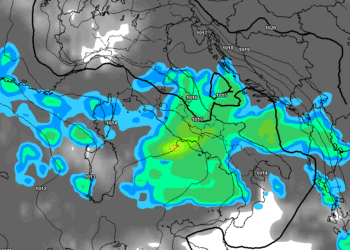 Ecco come il modello americano GFS vede la situazione delle precipitazioni nella mattinata di Martedì 17. Rovesci moderati sulla Marsica.