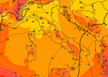 La possibile situazione secondo GFS ad 850 hpa prevista per le ore 14:00 di Giovedì 6.Temperature in aumento per l'anticiclone sub tropicale che tenderà a portarsi verso l'Italia
