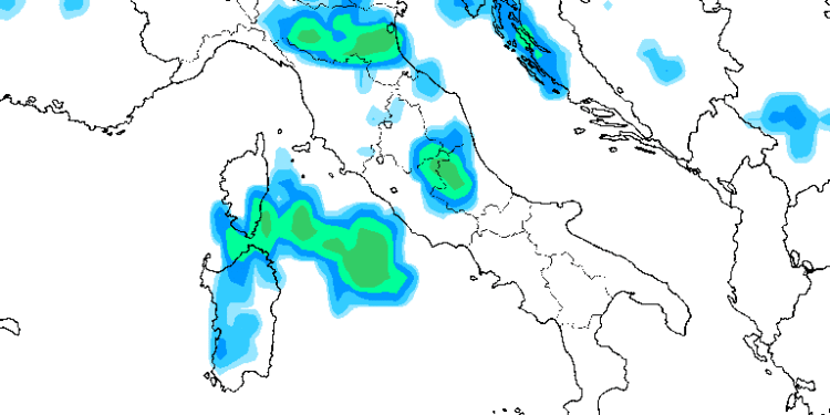 La situazione vista da GFS per le ore 08:00 di Lunedì 22 Luglio. Tempo orientato sulla variabilità con qualche rovescio che potranno essere presenti nel corso della giornata