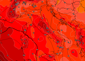 La situazione ad 850 hpa prevista da GFS per le ore 14:00 di Mercoledì 31. Sulla Marsica condizioni stabili e caldo