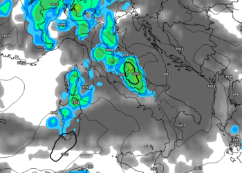 La situazione che appare possibile nella serata di Lunedì 2 Settembre secondo GFS, che vede piogge e temporali anche sulla Marsica