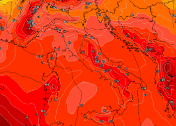 La situazione ad 850 hpa prevista da GFS per le ore 14:00 di Mercoledì 7. Qualche disturbo pomeridiano sulla Marsica, ma tuttavia sempre in un contesto caldo.