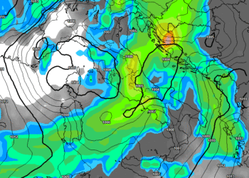 Per la giornata di Giovedì, la situazione delle precipitazioni, secondo GFS, appare tra moderati e forti sulla Marsica