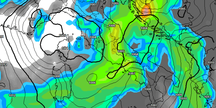 Per la giornata di Giovedì, la situazione delle precipitazioni, secondo GFS, appare tra moderati e forti sulla Marsica