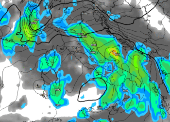 La situazione delle precipitazioni per Martedì sera, vista da GFS. Possibilità di fenomeni anche moderati sulla Marsica.