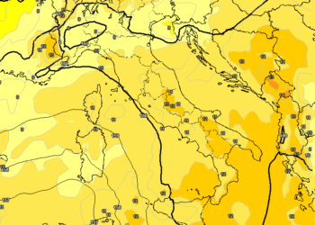 La situazione ad 850 hpa secondo il modello GFS previsto per le ore 14:00 di Martedì 22. Sulla Marsica, clima mite per il periodo in essere con venti da sud e qualche rovescio pomeridiano