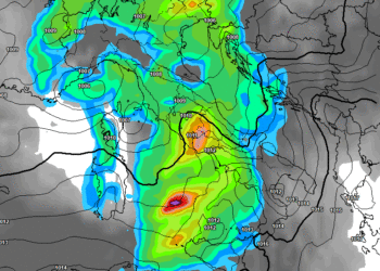 La situazione delle precipitazioni come la vede il modello americano adesso per le prime ore del mattino di Mercoledì 9 Ottobre. Precipitazioni anche forti sulla Marsica