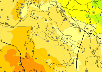 La situazione ad 850 hpa prevista da GFS per le ore 13:00 di Giovedì 31 ottobre. Condizioni di cielo poco nuvoloso e temperature miti, oltre le medie del periodo (+11°c ad 850 hpa)