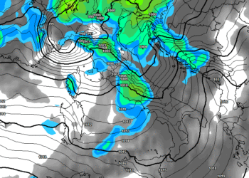 Secondo il modello americano GFS, questa appare la situazione delle precipitazioni alle ore 13:00 di Martedì 28. Sulla Marsica fenomeni moderati per buona parte della giornata.