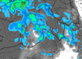 La situazione secondo il modello americano GFS prevista per le ore 16:00 di Martedì 25 Febbraio. Piogge anche moderate sulla Marsica, quota neve oltre i 1400 m circa