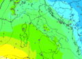 Ad 850 hpa, secondo il modello americano GFS, prevista per le ore 13:00 di Martedì 11 Febbraio. Giornata non del tutto fredda e cielo alquanto nuvoloso con qualche debole fenomeno