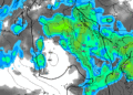 Secondo il modello americano GFS, la situazione per le ore 16:00 di Martedì 25 Marzo appare questa, con piogge moderate se non forti su tutto il territorio marsicano