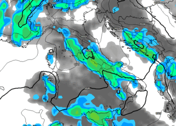In figura la situazione secondo GFS per il pomeriggio di Lunedì 28. Sulla Marsica possibilità di rovesci anche a carattere moderato.