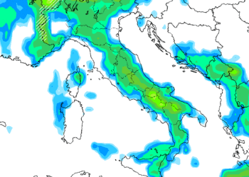 La situazione che appare possibile secondo GFS, Lunedì sera. Sulla Marsica, possibilità di precipitazioni moderate dal pomeriggio