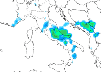 La situazione delle precipitazioni come appaiono nel primo pomeriggio di Martedì 17 Giugno. Sulla Marsica precipitazioni moderate ovunque