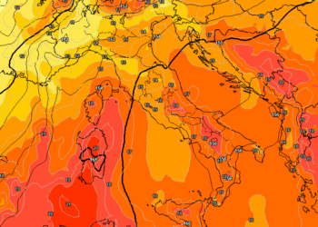 La situazione ad 850 hpa prevista da GFS per le ore 14:00 di Mercoledì 4 Giugno. Bel tempo su tutta la Marsica e temperature stazionarie o in leggero aumento con dei valori massimi prossimi ai 29/30°c.