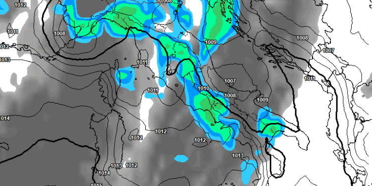 In figura la possibile situazione vista da GFS per le ore 17:00, al riguardo delle precipitazioni. Non saranno esclusi dei rovesci sui settori marsicani