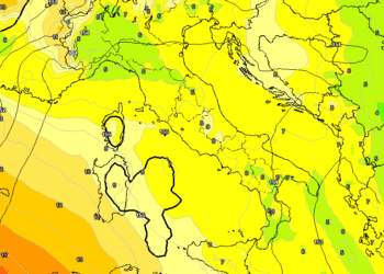 Ad 850 hpa la situazione appare questa per le ore 13:00 d Mercoledì 12. Sulla Marsica il cielo si presenterà poco nuvoloso e con la possibilità di nebbie sul Fucino al mattino