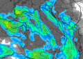 La situazione delle precipitazioni previste da GFS per le ore 13:00 di Martedì 23 Dicembre. Saranno possibili delle precipitazioni su tutta l'area marsicana e con temperature abbastanza miti