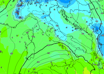 Nel modello matematico (GFS) è raffigurata la situazione ad 850 hpa prevista al mattino di Meroledì 21 Gennaio ove sarà un pochino più freddo dei giorni precedenti e meno di quelli seguenti