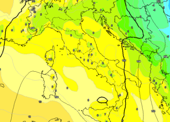 La situazione vista dal modello americano GFS per le ore 13:00 ad 850 hpa. Valori oltre le medie del periodo in essere