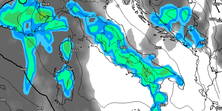 La situazione vista dal modello americano GFS per le ore 16:00 di Martedì 10 Marzo. Piogge e diffusa instabilità