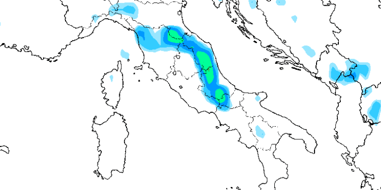 La situazione vista dal modello GFS per le ore 16:00 di Martedì 4 Marzo. Non mancherà qualche rovescio nel corso del pomeriggio