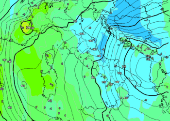 La situazione vista ore da GFS che mostra nella giornata di Mercoledì una nuova irruzione di aria fredda da nord est, la quale potrà dare luogo a tempo instabile anche sulla Marsica, specie orientale, con delle nevicate fin sul Fucino