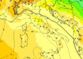 Ad 850 hpa, questa appare la situazione secondo il modello americano GFS. Pertanto cielo poco nuvoloso e temperature ancora in lieve aumento