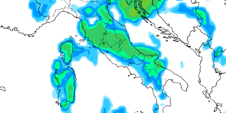 Al momento il modello americano GFS vede questa situazione per le ore 17:00 di Martedì 14, con piogge su tutto il territorio marsicano