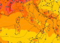 Secondo il modello americano GFS, ecco la situazione delle temperature ad 850 hpa previste per le ore 14:00 di Martedì 26, cui si evidenzia un aumento sui settori marsicani