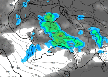 La situazione delle precipitazioni viste da GFS nella alle ore 14:00 di Mercoledì 13 Maggio.