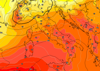 La situazione ad 850 hpa secondo il modello americano GFS per Mercoledì 10 Giugno. Bel tempo e temperature in aumento, sul territorio marsicano