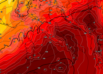 La situazione vista dal modello GFS per le ore 14:00 di Venerdì 28 Agosto e quindi a 120 ore. Molto caldo anche sulla Marsica con i valori massimi possibili fin sui +37/38°c ad Avezzano