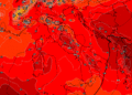 Ecco la situazione del campo termico ad 850 hpa vista da GFS alle ore 17:00 di Martedì. Temperature elevate ancora sulla Marsica con dei valori massimi attorno ai +35/+36°c nel Fucino